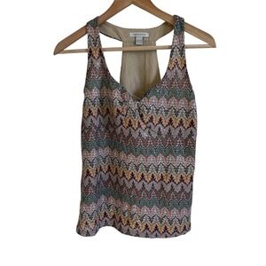 Boston Proper Tank Top XXS Sleeveless Jacquard Green Pink Gold‎ Sparkle Party